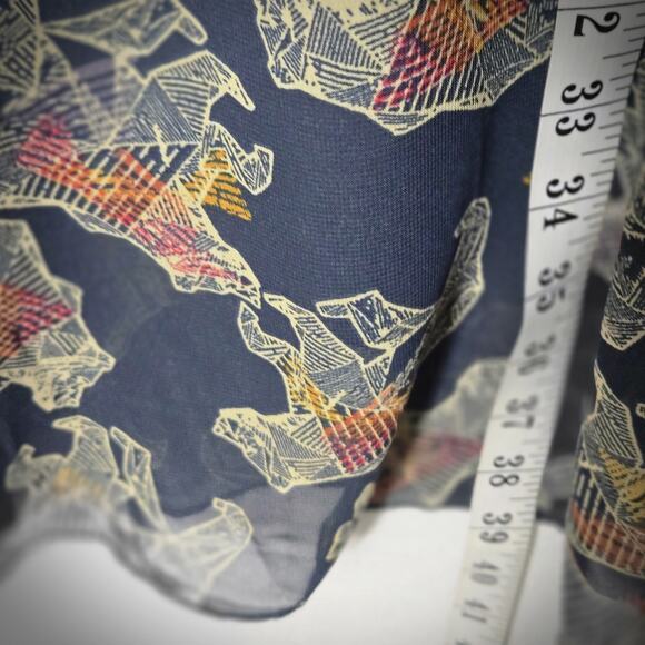 Lularoe Lucy Maxi Swing Skirt sz M Dark Blue Burnt Orange Bear Print - Picture 8 of 9